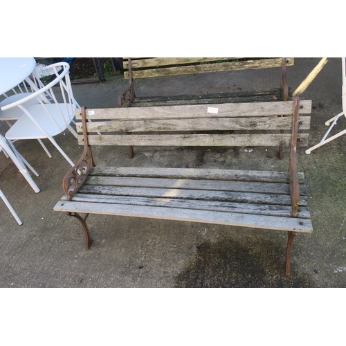 44 - WOODEN GARDEN BENCH WITH METAL BENCH ENDS