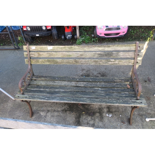 45 - WOODEN GARDEN BENCH WITH METAL BENCH ENDS