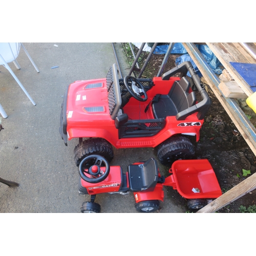 60 - BATTERY POWERED CHILDS JEEP AND RIDE ON TRACTOR AND TRAILER