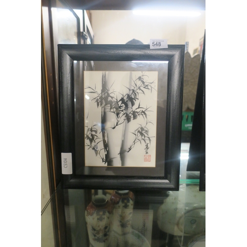 548 - FRAMED JAPANESE INK ON SILK - BAMBOO STEMS BY JAMES