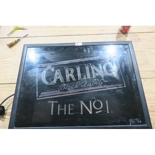 23 - CARLING BLACK LABEL GLASS SIGN -CAME ON AND WENT OFF AND WONT COME BACK ON