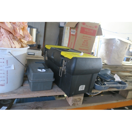 239 - HEAT GUN, FERMENTATION BUCKET AND TOOLBOXES WITH CONTENTS