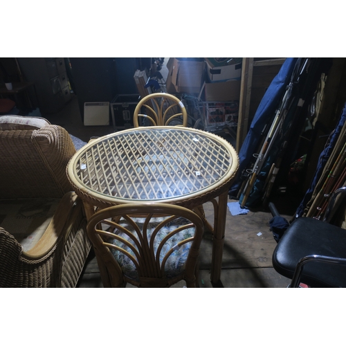 289 - BAMBOO GLASS TOPPED TABLE & TWO CHAIRS