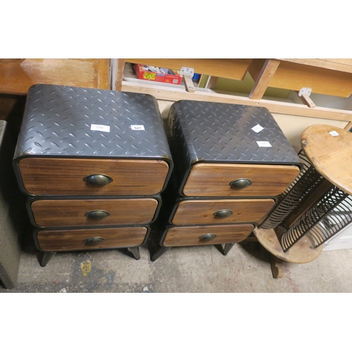 521 - A PAIR OF INDUSTRIAL STYLE DRAWERS (METAL DRAWERS WITH WOODEN FRONTS)