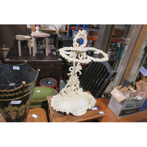 534 - WHITE CAST IRON UMBRELLA STAND