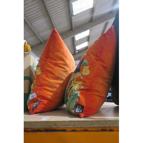 781 - 2 ORANGE FLORAL CUSHIONS