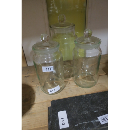 891 - 3 GLASS CANISTERS