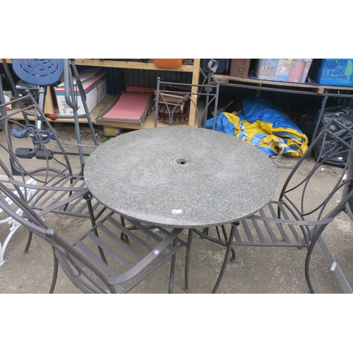 95 - GRANITE TABLE WITH METAL CHAIRS