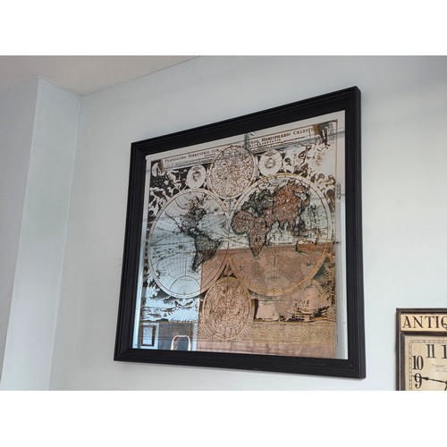 20 - Timothy Oulton. A  designer hall mirror, decorated with an antique style map of the world.145cm wide... 