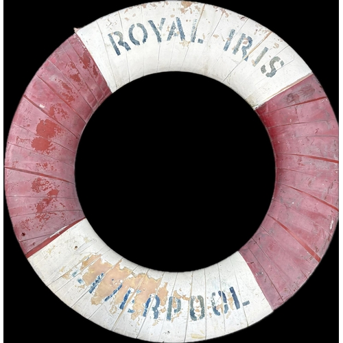 136 - Royal Iris. A Life Buoy Ring reputably from the famous Liverpool ferry Royal Iris. Red and white wra... 