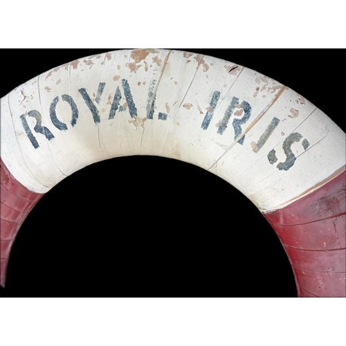 136 - Royal Iris. A Life Buoy Ring reputably from the famous Liverpool ferry Royal Iris. Red and white wra... 