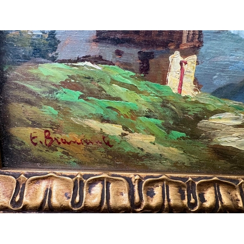 139 - Indistinctly Signed. A pair of 1930's oil on board Alpine Mountain scenes with Chalets and snow capp... 