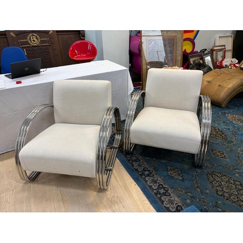 238 - Ralph Lauren. A pair of Home Hudson Street Lounge Chairs.Chrome frames and cream upholstery.77cm w x... 
