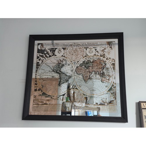 10 - Timothy Oulton. A  designer hall mirror, decorated with an antique style map of the world.145cm wide... 