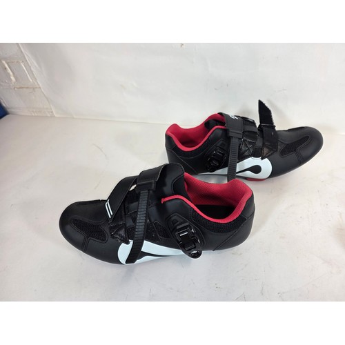 17 - 3 pairs of official Peleton bike shoes. Black with red lining. Hardly worn. Sizes 45, 39 & 42.