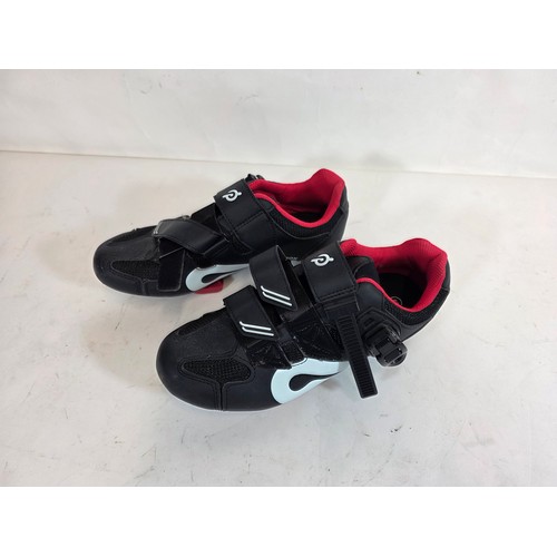 17 - 3 pairs of official Peleton bike shoes. Black with red lining. Hardly worn. Sizes 45, 39 & 42.