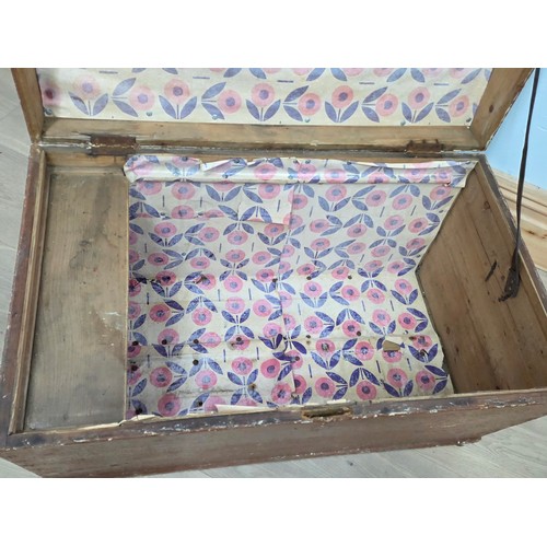 22 - Antique Domed Top Pine Chest Blanket or Bedding Box 85cm ( W ) 52cm ( H ) 52cm ( D )