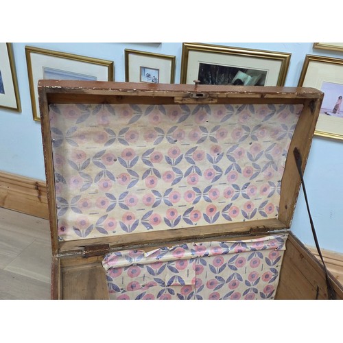 22 - Antique Domed Top Pine Chest Blanket or Bedding Box 85cm ( W ) 52cm ( H ) 52cm ( D )
