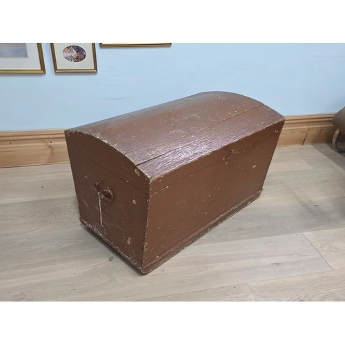 22 - Antique Domed Top Pine Chest Blanket or Bedding Box 85cm ( W ) 52cm ( H ) 52cm ( D )
