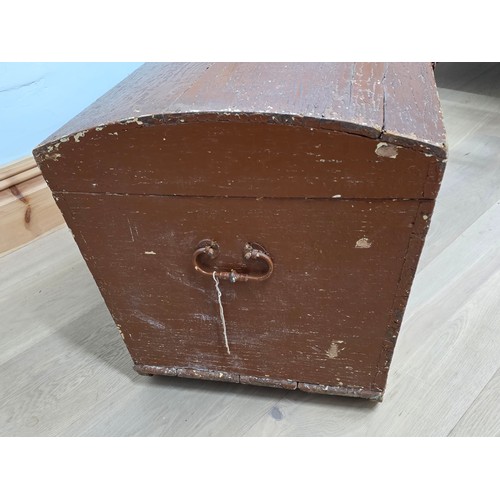 22 - Antique Domed Top Pine Chest Blanket or Bedding Box 85cm ( W ) 52cm ( H ) 52cm ( D )