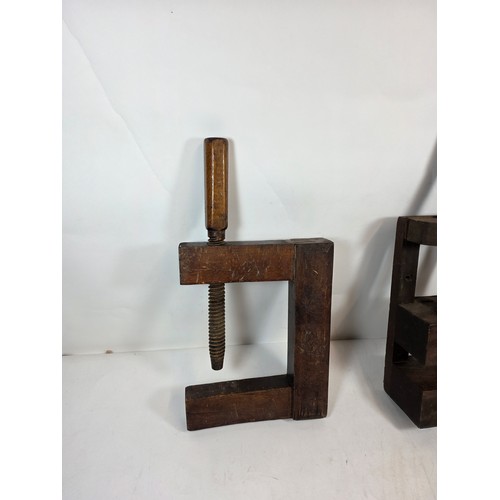 23 - Two vintage wooden joiners clamps, one stamped W.J. Buckley