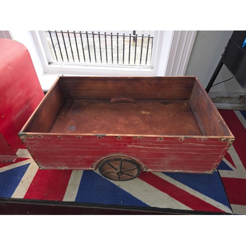 26 - A champagne cart in the form of a vintage lorry and trailer, steel construction with faux spoke whee... 