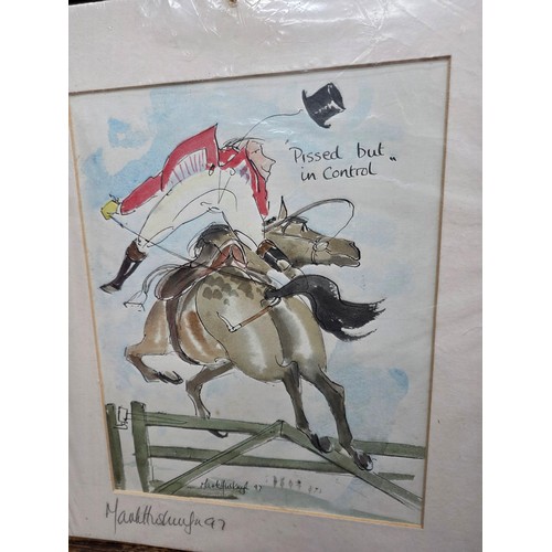 36 - Mark Huskinson Aintree Grand National 1997 handsigned watercolour and ink print 'Pissed but in Contr... 