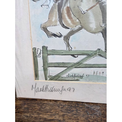 36 - Mark Huskinson Aintree Grand National 1997 handsigned watercolour and ink print 'Pissed but in Contr... 