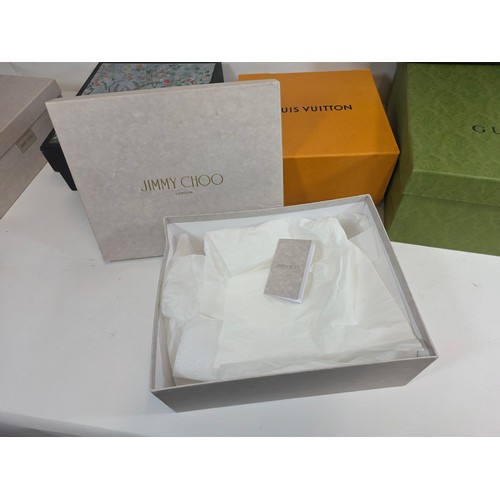 52 - A quantity of 6 branded boxes of various sizes to include Gucci, Louis Vuiton, Jimmy Choo and Yves S... 