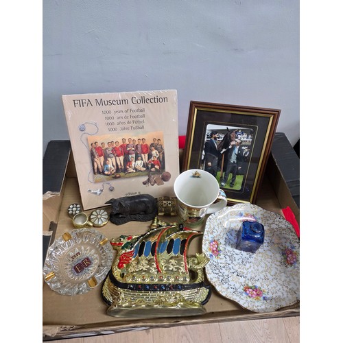1 - A box of vintage items to include a Victorian miniature balloon back chair, a selection of cigarette... 