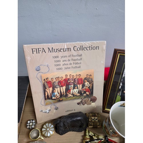 1 - A box of vintage items to include a Victorian miniature balloon back chair, a selection of cigarette... 