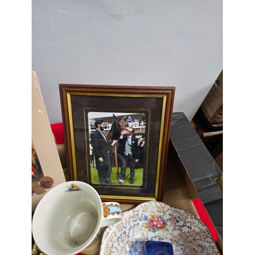 1 - A box of vintage items to include a Victorian miniature balloon back chair, a selection of cigarette... 