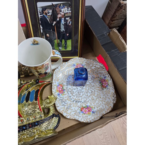 1 - A box of vintage items to include a Victorian miniature balloon back chair, a selection of cigarette... 