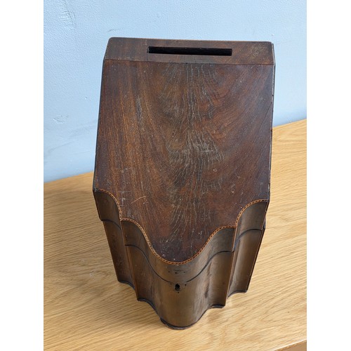 27 - Georgian Inlaid Mahogany Serpentine Knife Cutlery Box, converted to a document box 36cm (H) 22cm (W)... 