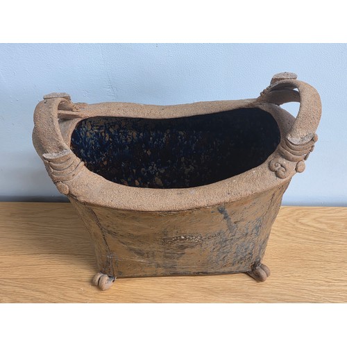 28 - Stoneware stick stand, modelled to look like a water carrier, handmade rustic look with salt glaze f... 