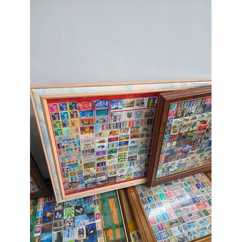 42 - Stamp art, a collection of 100's of stamps mostly British, within 10 picture frames