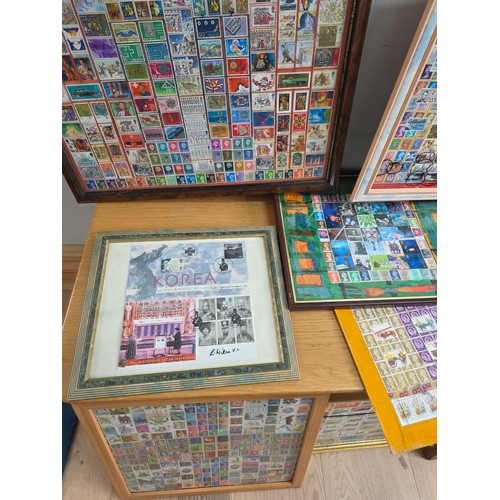 42 - Stamp art, a collection of 100's of stamps mostly British, within 10 picture frames