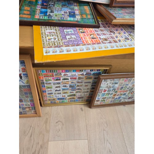 42 - Stamp art, a collection of 100's of stamps mostly British, within 10 picture frames