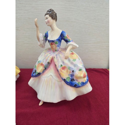 100 - Six Royal Doulton ceramic figurines to include Midnight Stroll HN3954, Coralie HN2307, Christine HN2... 