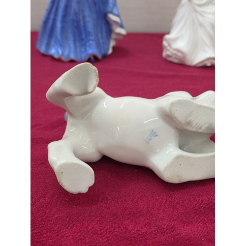 105 - Six ceramic figurines to include Royal Doulton Harmony HN 4096, Royal Worcester Isabelle, Coalport V... 