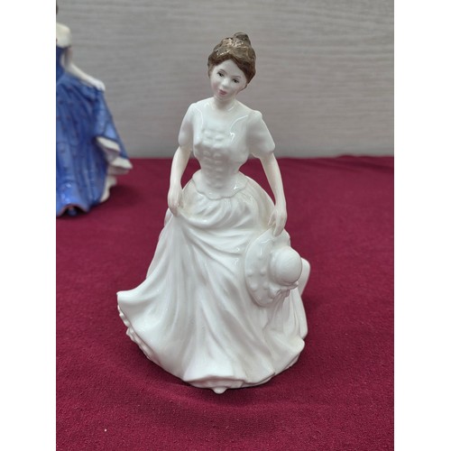 105 - Six ceramic figurines to include Royal Doulton Harmony HN 4096, Royal Worcester Isabelle, Coalport V... 