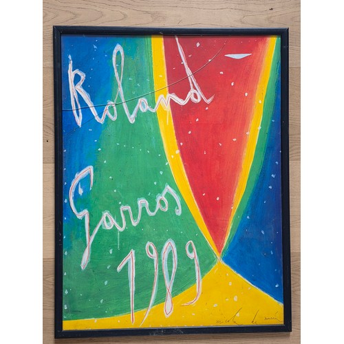 An original Roland Garros 1989 French Tennis Open Championship poster by the Italian Artist Nicola de Maria. Framed & Glazed 76cm (H) 56cm (W)