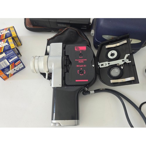 63 - A fujica single 8 P300 Cine Camera, a Polaroid Instamatic, a Halina STB, an non brabded camera, 3 ro... 