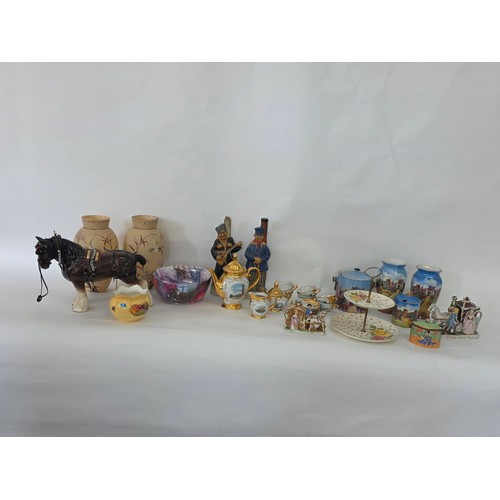 71 - A good mixed lot of ceramics to include a Venezia Gold Gilt Porcelain Tea Set, Newhall Hanley Vases ... 