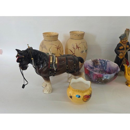 71 - A good mixed lot of ceramics to include a Venezia Gold Gilt Porcelain Tea Set, Newhall Hanley Vases ... 