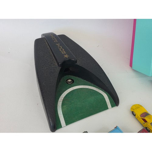 74 - A good mixed lot of collectables to include boxes, pipes, playworn cars, A Citizen TC53 pocket colou... 