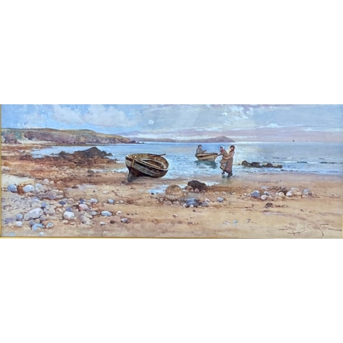 88 - Joseph Hughes Clayton (fl.1891-1929)Coastal scene at low water with fisherman and family, probably W... 