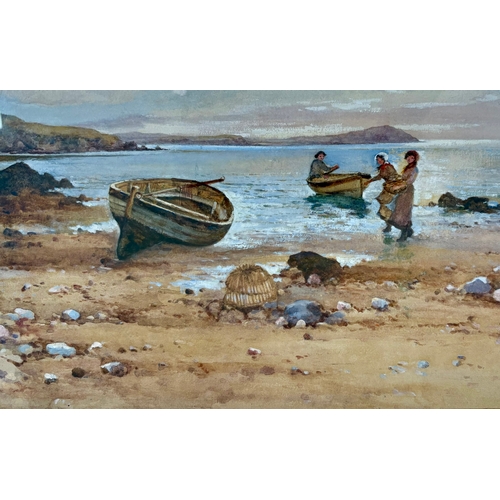 88 - Joseph Hughes Clayton (fl.1891-1929)Coastal scene at low water with fisherman and family, probably W... 