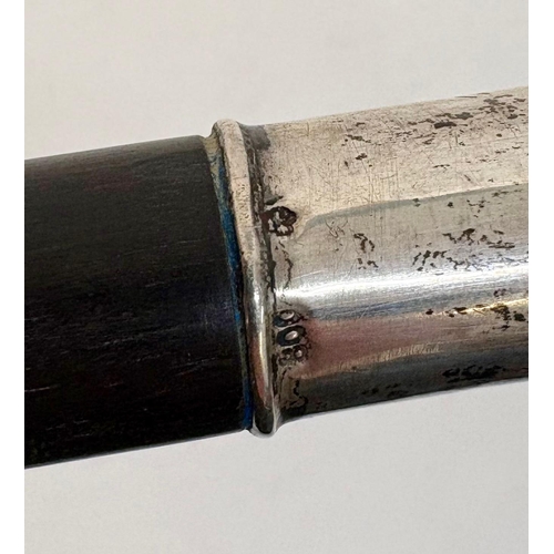98 - A white metal late 19th century ebony colored walking cane with pheasant head handle.Engraved H.V.D.... 