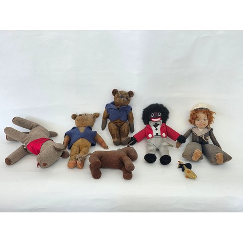 101 - Vintage Dolls, Teddies and stuffed toys to include a Norah Wellings sailor doll, a Golli, two articu... 